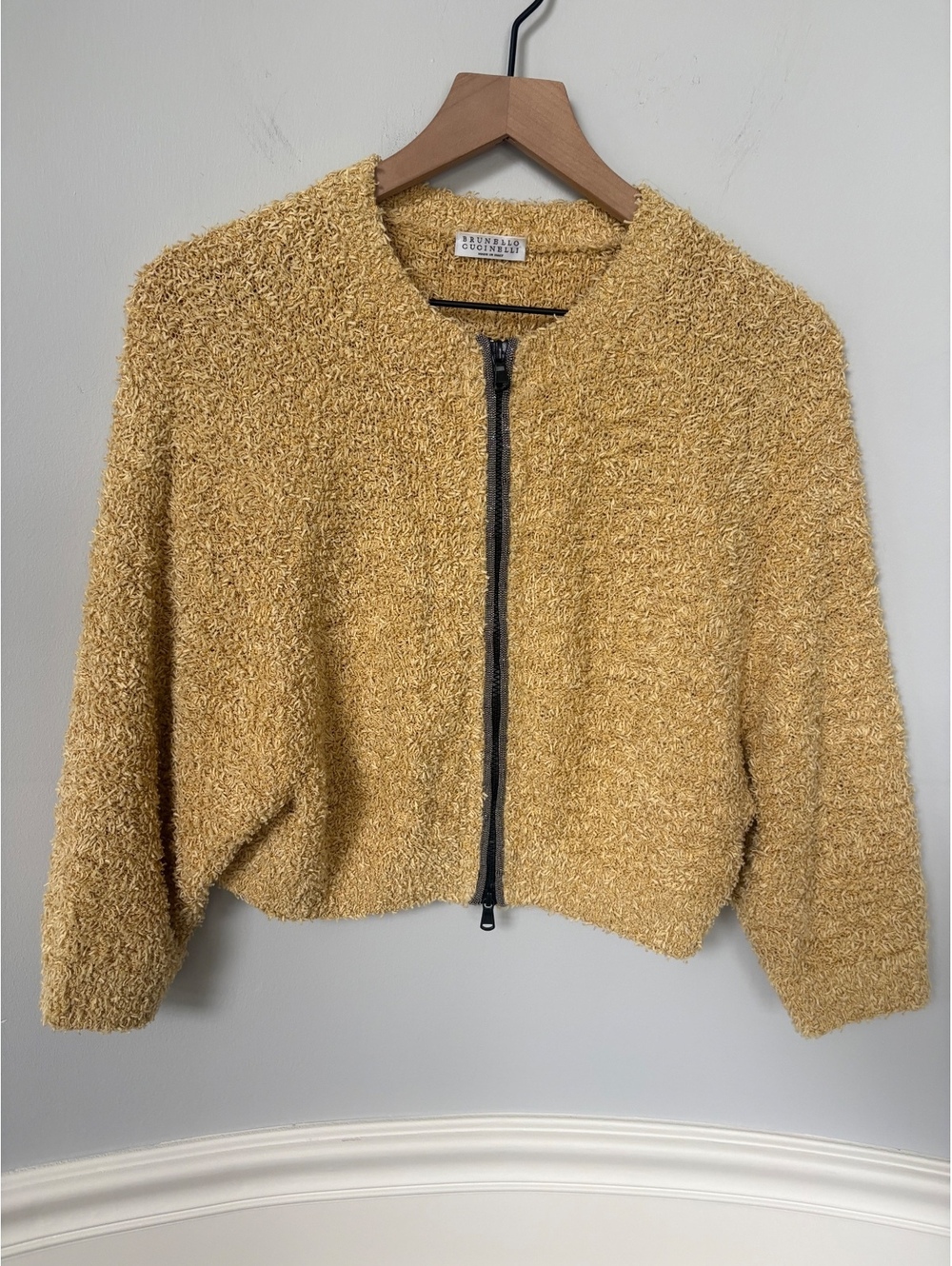 Brunello Cucinelli Cashmere Bouclé Monili Zip Cardigan Jacket S
